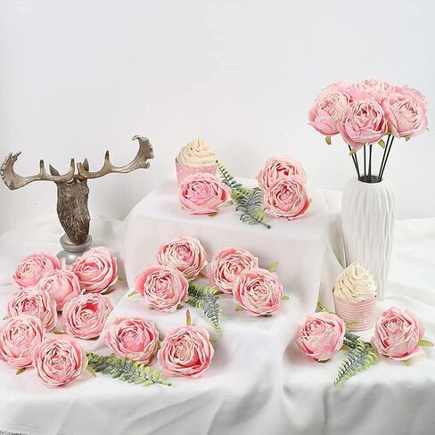 IPOPU Pink Flowers Silk Rose Heads 25PCS Pink Fake Roses Artificial Flowers Real Touch Pink Roses for Wall Decoration Fake Flowers Bouquet Silk Roses Flower Heads Bulk for Wedding Centerpieces (Pink) in Saudi Arabia
