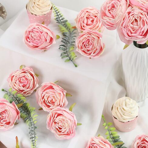 IPOPU Pink Flowers Silk Rose Heads 25PCS Pink Fake Roses Artificial Flowers Real Touch Pink Roses for Wall Decoration Fake Flowers Bouquet Silk Roses Flower Heads Bulk for Wedding Centerpieces (Pink) in Saudi Arabia