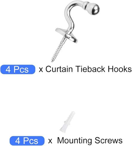 METALLIXITY Curtain Tieback Hooks (65mm/2.56") 4Pcs, Stainless Steel Wall Mounted Curtain Holdback Tassel Holder - for Home Curtains Drapery, Silver Tone in Saudi Arabia