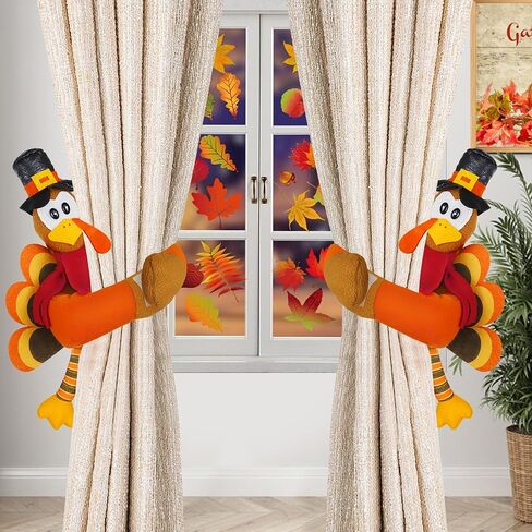 قطعتان من زخارف ستائر عيد الشكر التركية - ستائر تركيا ذات رباط خلفي حامل مشبك تثبيت للمنزل وغرفة المعيشة وغرفة النوم وديكور النوافذ in Kuwait