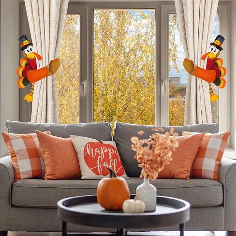 قطعتان من زخارف ستائر عيد الشكر التركية - ستائر تركيا ذات رباط خلفي حامل مشبك تثبيت للمنزل وغرفة المعيشة وغرفة النوم وديكور النوافذ in Kuwait