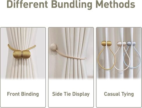 ستائر مغناطيسية Tiebacks 2 PackRope ديكور، ستائر ربطات عنق خلفية حاملات خطافات مشبك أبازيم للستائر، أربطة ستائر للمنزل وغرفة النوم والمكتب ستارة ديكور (أسود) in Kuwait