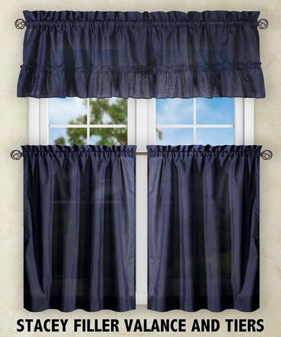 ستائر Ellis Curtain Stacey ذات طبقات شفافة، مقاس 56 بوصة × 30 بوصة، أزرق داكن in Kuwait