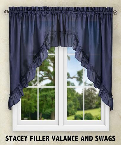 ستائر Ellis Curtain Stacey ذات طبقات شفافة، مقاس 56 بوصة × 30 بوصة، أزرق داكن in Kuwait