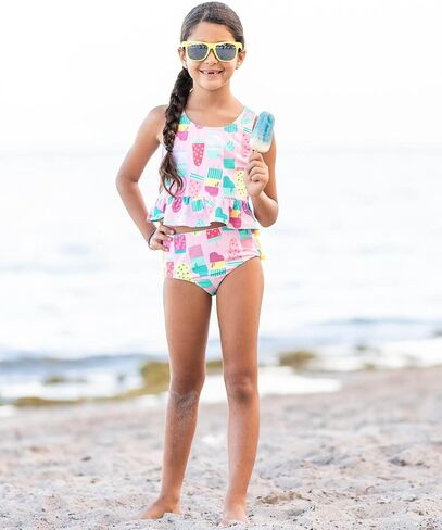 RuffleButts Girls UPF50+ Sun Protection One Shoulder Ruffle Tankini Two Piece Swimsuit in Saudi Arabia