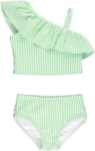 RuffleButts Girls UPF50+ Sun Protection One Shoulder Ruffle Tankini Two Piece Swimsuit in Kuwait