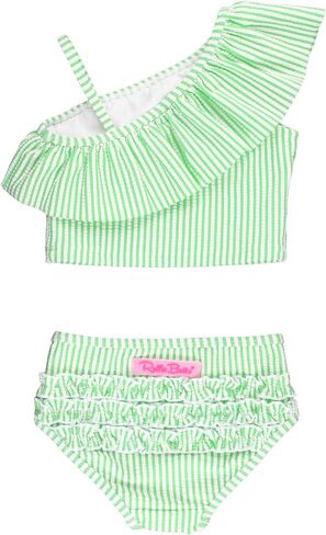 RuffleButts Girls UPF50+ Sun Protection One Shoulder Ruffle Tankini Two Piece Swimsuit in Kuwait