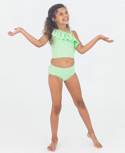 RuffleButts Girls UPF50+ Sun Protection One Shoulder Ruffle Tankini Two Piece Swimsuit in Kuwait