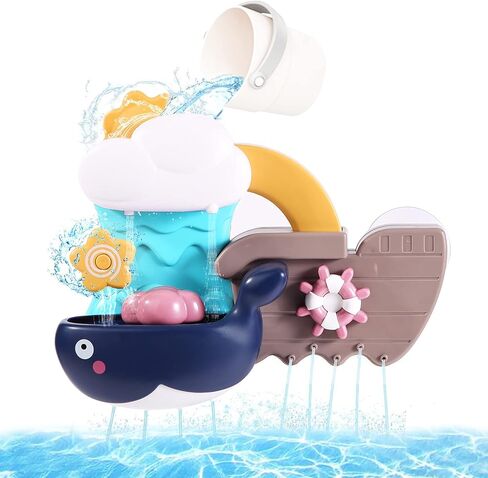 GOHEYI Baby Bath Toys, Bath Toy for Toddlers Kids, Preschool Baby Bathtub Water Toys, Whale Shower Spin Suction Bath Wall Toy, Birthday Gifts for 3 4 Year Old Girls Boys in Kuwait