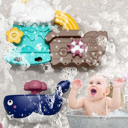 GOHEYI Baby Bath Toys, Bath Toy for Toddlers Kids, Preschool Baby Bathtub Water Toys, Whale Shower Spin Suction Bath Wall Toy, Birthday Gifts for 3 4 Year Old Girls Boys in Kuwait