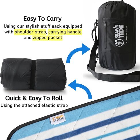BRAWNTIDE Large Outdoor Waterproof Blanket - Quilted, Extra Thick Fleece, Warm, Windproof, Sandproof, Includes Stuff Sack, Shoulder Strap, Ideal for Beaches, Picnics, Camping, Stadiums, Dogs, Car in Saudi Arabia