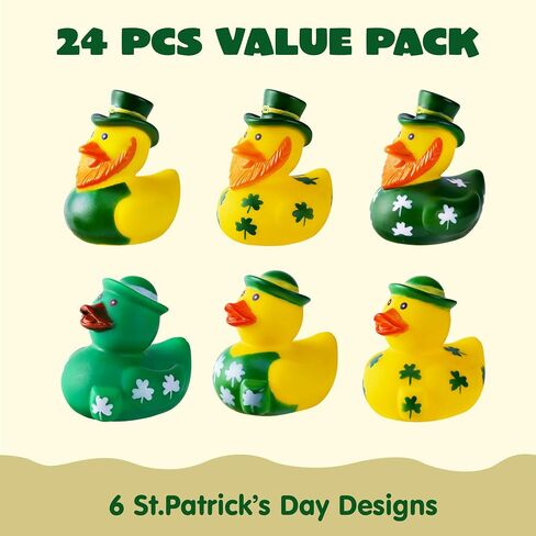 JOYIN 24 Pcs St Patrick Rubber Ducks, St. Patrick's Day Green Rubber Ducks Lucky Ducks with Hats & Shamrock Patterns, Small Kid Bath Toys, St Patrick Gifts for Kids, Party Favors & Decorations in Saudi Arabia