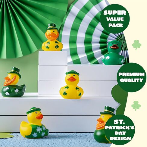 JOYIN 24 Pcs St Patrick Rubber Ducks, St. Patrick's Day Green Rubber Ducks Lucky Ducks with Hats & Shamrock Patterns, Small Kid Bath Toys, St Patrick Gifts for Kids, Party Favors & Decorations in Saudi Arabia