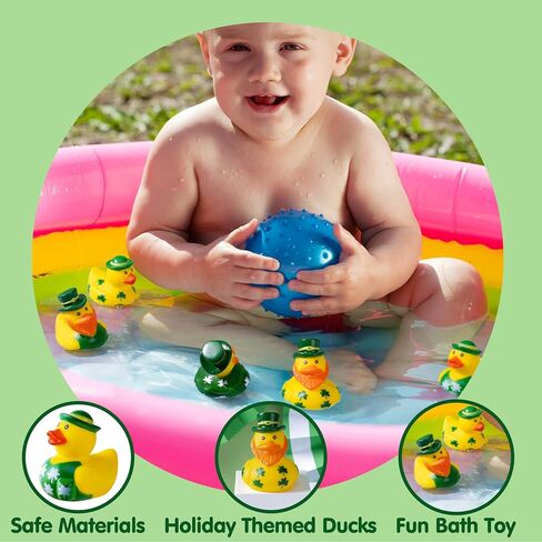 JOYIN 24 Pcs St Patrick Rubber Ducks, St. Patrick's Day Green Rubber Ducks Lucky Ducks with Hats & Shamrock Patterns, Small Kid Bath Toys, St Patrick Gifts for Kids, Party Favors & Decorations in Saudi Arabia