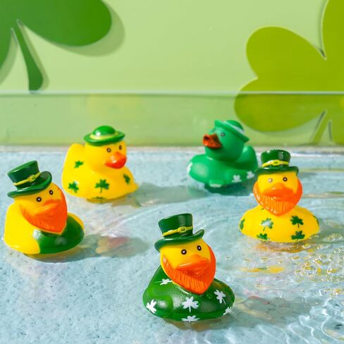 JOYIN 24 Pcs St Patrick Rubber Ducks, St. Patrick's Day Green Rubber Ducks Lucky Ducks with Hats & Shamrock Patterns, Small Kid Bath Toys, St Patrick Gifts for Kids, Party Favors & Decorations in Saudi Arabia