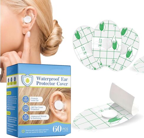 60 قطعة من أغطية الأذن للاستحمام، أغطية أذن للاستعمال مرة واحدة، ملصقات أذن ذاتية اللصق مقاومة للماء للاستحمام والسباحة والرياضات المائية الأخرى in Kuwait