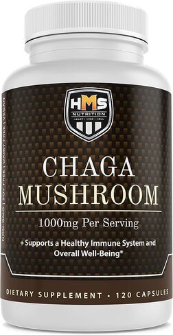HMS Nutrition Chaga Mushroom - Inonotus Obliquus - 1000 مجم 120 كبسولة نباتية تكفي لمدة شهرين، نباتي غير معدل وراثيًا in Kuwait