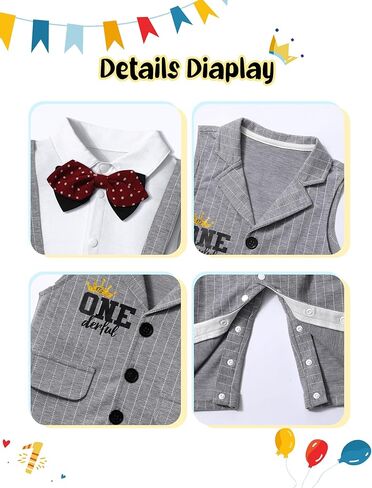 زي عيد الميلاد الاول للاولاد من تومولانت، رومبير ابيض باكمام طويلة مع ربطة عنق وهمية، قطعتين من السروال + سترة + قبعة، ملابس للاولاد في عيد الميلاد الاول in Kuwait