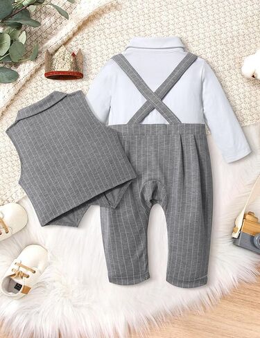 زي عيد الميلاد الاول للاولاد من تومولانت، رومبير ابيض باكمام طويلة مع ربطة عنق وهمية، قطعتين من السروال + سترة + قبعة، ملابس للاولاد في عيد الميلاد الاول in Kuwait