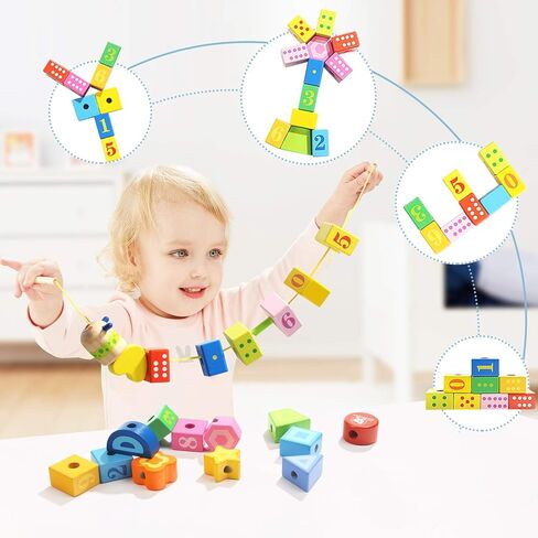 ألعاب أطفال من توب برايت خرز خشبي مع أربطة لهدايا البنات والأولاد بعمر عامين من سن 18 شهر in Kuwait