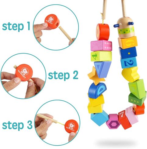 ألعاب أطفال من توب برايت خرز خشبي مع أربطة لهدايا البنات والأولاد بعمر عامين من سن 18 شهر in Kuwait