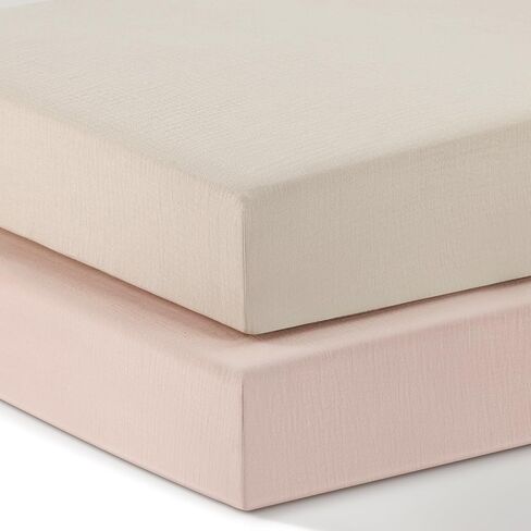 100% Cotton Mulish Pack N Play Sheets Fitted for Pack and Play Mattress and Mini Cribs, 2 Pack, Soft and Breathable for Boy, Girl - Fog & Blush in Kuwait
