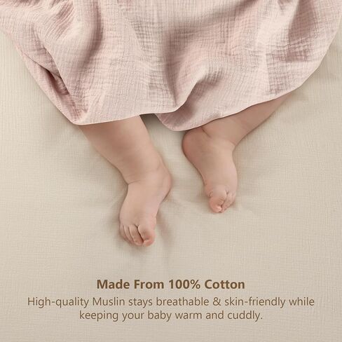 100% Cotton Mulish Pack N Play Sheets Fitted for Pack and Play Mattress and Mini Cribs, 2 Pack, Soft and Breathable for Boy, Girl - Fog & Blush in Kuwait