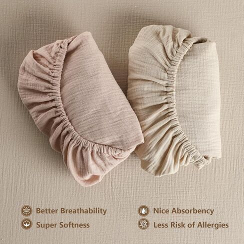 100% Cotton Mulish Pack N Play Sheets Fitted for Pack and Play Mattress and Mini Cribs, 2 Pack, Soft and Breathable for Boy, Girl - Fog & Blush in Kuwait