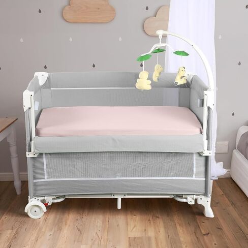 100% Cotton Mulish Pack N Play Sheets Fitted for Pack and Play Mattress and Mini Cribs, 2 Pack, Soft and Breathable for Boy, Girl - Fog & Blush in Kuwait
