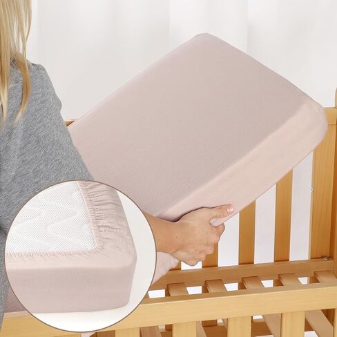 100% Cotton Mulish Pack N Play Sheets Fitted for Pack and Play Mattress and Mini Cribs, 2 Pack, Soft and Breathable for Boy, Girl - Fog & Blush in Kuwait
