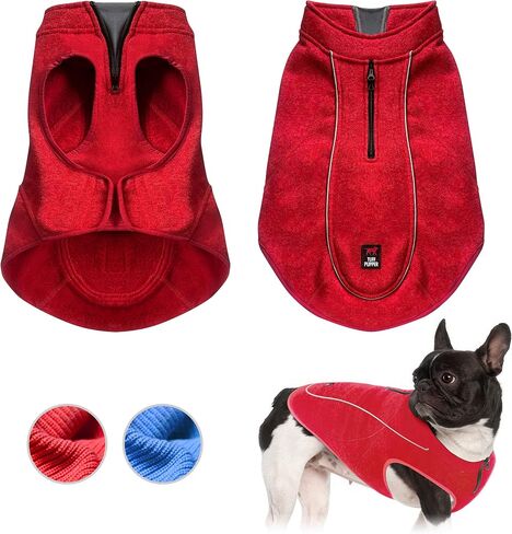 Insulated Fleece Sweater for Dogs | Lightweight Warm Dog Vest | Zipper Port for Harness | Cold Weather Winter Jacket | Rain Snow Repellant Coat | Adjustable for Small Medium Large Male Dogs (Blue/M) in Kuwait