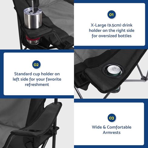 Coastrail Outdoor Padded Folding Camping Chair Quad Arm Chair Lawn Chair with Large Cup Holders, Side & Back Pocket for Camp, Outdoor, Indoor, Fishing, Supports 350lbs in Kuwait