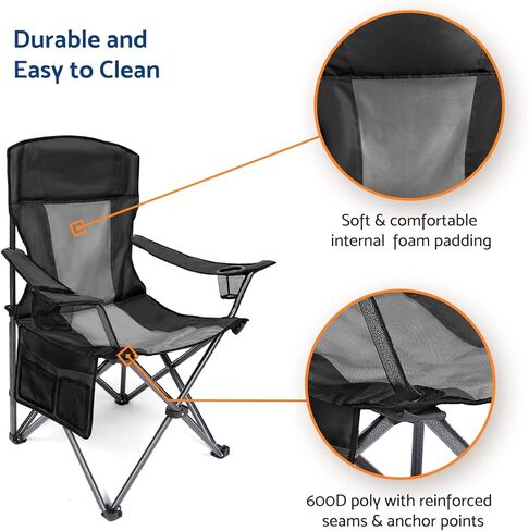 Coastrail Outdoor Padded Folding Camping Chair Quad Arm Chair Lawn Chair with Large Cup Holders, Side & Back Pocket for Camp, Outdoor, Indoor, Fishing, Supports 350lbs in Kuwait