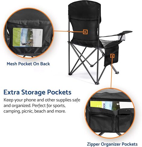 Coastrail Outdoor Padded Folding Camping Chair Quad Arm Chair Lawn Chair with Large Cup Holders, Side & Back Pocket for Camp, Outdoor, Indoor, Fishing, Supports 350lbs in Kuwait