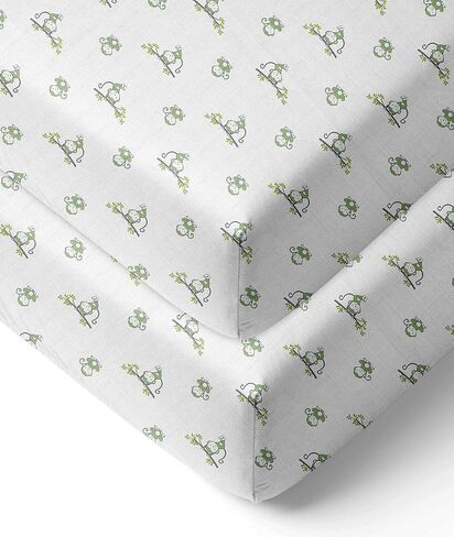 Bacati - Happy Monkeys 2 Pack Essentials Classic Super Soft Breathable 100% Cotton Muslin Baby Crib Fitted Sheets - Fits Standard 28 x 52 x 5 Crib & Toddler Mattresses (Blue/Grey Boys) in Saudi Arabia
