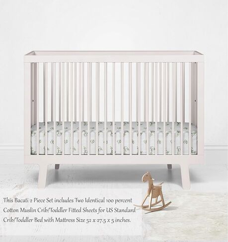 Bacati - Happy Monkeys 2 Pack Essentials Classic Super Soft Breathable 100% Cotton Muslin Baby Crib Fitted Sheets - Fits Standard 28 x 52 x 5 Crib & Toddler Mattresses (Blue/Grey Boys) in Saudi Arabia