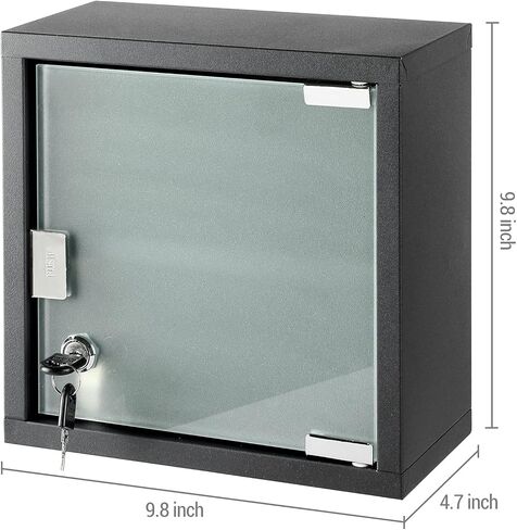 MyGift Small Black Metal Medicine Cabinet with Lock and Key and Frosted Glass Door, Wall Mounted Bathroom Supplies Storage Organizer Box in Saudi Arabia
