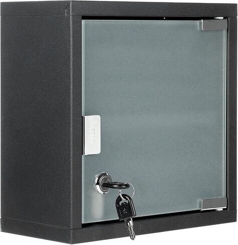MyGift Small Black Metal Medicine Cabinet with Lock and Key and Frosted Glass Door, Wall Mounted Bathroom Supplies Storage Organizer Box in Saudi Arabia