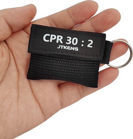 JTKENS 50pcs CPR Emergency Face Shield with One-Way Valve Breathing Barrier CPR Mask Keychain for First Aid or AED Training in Kuwait