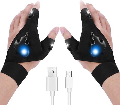 قفازات مصباح يدوي LED قابلة لاعادة الشحن بدون استخدام اليدين، هدايا للرجال، ادوات رائعة للتخييم وصيد الاسماك في الهواء الطلق، فكرة هدية عيد الميلاد والكريسماس للرجال والنساء الذين لديهم كل شيء، زوج in Kuwait