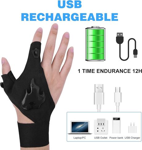 قفازات مصباح يدوي LED قابلة لاعادة الشحن بدون استخدام اليدين، هدايا للرجال، ادوات رائعة للتخييم وصيد الاسماك في الهواء الطلق، فكرة هدية عيد الميلاد والكريسماس للرجال والنساء الذين لديهم كل شيء، زوج in Kuwait