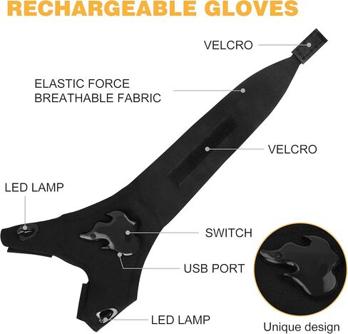 قفازات مصباح يدوي LED قابلة لاعادة الشحن بدون استخدام اليدين، هدايا للرجال، ادوات رائعة للتخييم وصيد الاسماك في الهواء الطلق، فكرة هدية عيد الميلاد والكريسماس للرجال والنساء الذين لديهم كل شيء، زوج in Kuwait