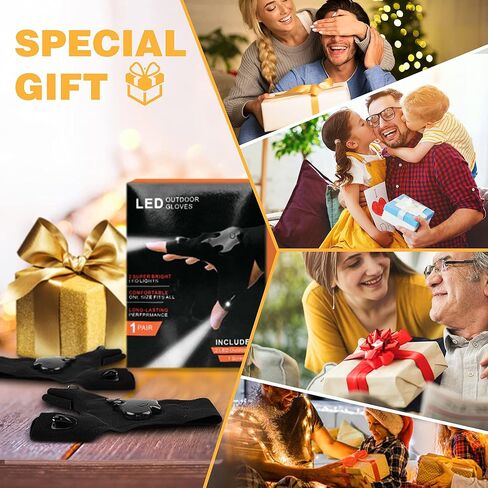قفازات مصباح يدوي LED قابلة لاعادة الشحن بدون استخدام اليدين، هدايا للرجال، ادوات رائعة للتخييم وصيد الاسماك في الهواء الطلق، فكرة هدية عيد الميلاد والكريسماس للرجال والنساء الذين لديهم كل شيء، زوج in Kuwait