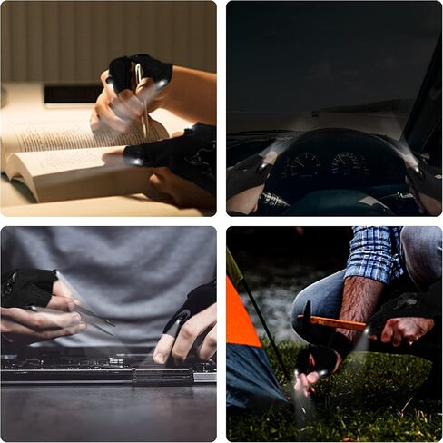 قفازات مصباح يدوي LED قابلة لاعادة الشحن بدون استخدام اليدين، هدايا للرجال، ادوات رائعة للتخييم وصيد الاسماك في الهواء الطلق، فكرة هدية عيد الميلاد والكريسماس للرجال والنساء الذين لديهم كل شيء، زوج in Kuwait