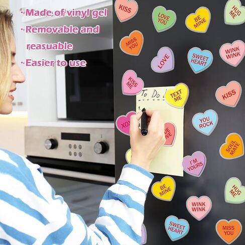 JarThenaAMCS 32Pcs Valentine's Day Thick Gel Clings Romantic Conversation Heart Window Gel Decals Reusable Colorful Candy Heart Window Clings for Home School Party Supplies, 2 Sheet in Kuwait