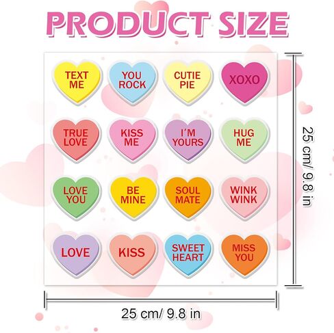 JarThenaAMCS 32Pcs Valentine's Day Thick Gel Clings Romantic Conversation Heart Window Gel Decals Reusable Colorful Candy Heart Window Clings for Home School Party Supplies, 2 Sheet in Kuwait