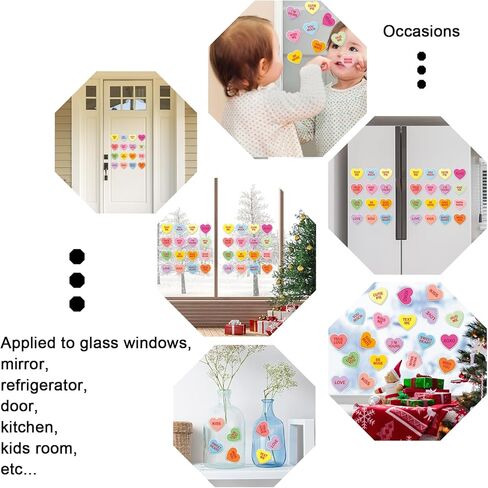 JarThenaAMCS 32Pcs Valentine's Day Thick Gel Clings Romantic Conversation Heart Window Gel Decals Reusable Colorful Candy Heart Window Clings for Home School Party Supplies, 2 Sheet in Kuwait