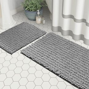 Zebrux Christmas Decorations Red Bathroom Rugs, Bath Mats for Bathroom Extra Soft and Absorbent - Striped Bath Rugs Set for Indoor/Kitchen (20 x 30 + 15 x 23'', Red)