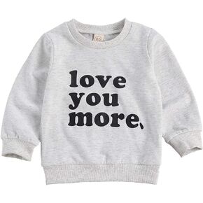 BeQeuewll Infant Toddler Boys Girls Crewneck Sweatshirt Love You More Letter Printed Long Sleeve Pullover Shirt Sweater Tops