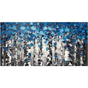 لوحات زيتية مصنوعة يدويًا، منظر طبيعي للغابات، لوحات فنية جدارية من القماش، أعمال فنية معاصرة لغرفة المعيشة، غرفة الطعام، ديكورات جدران المنزل (أزرق) in Kuwait